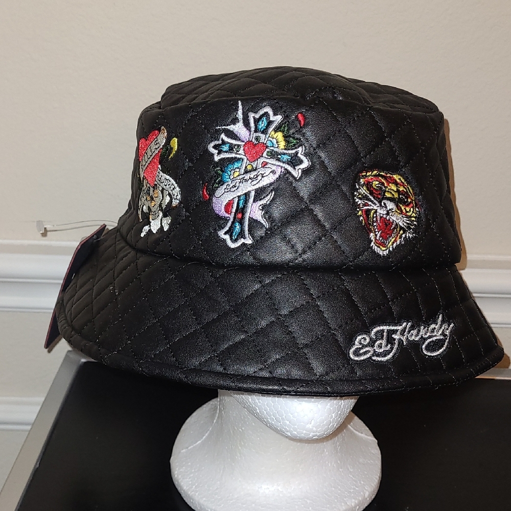 Ed Hardy Black Embroidered Bucket Hat - OSFM